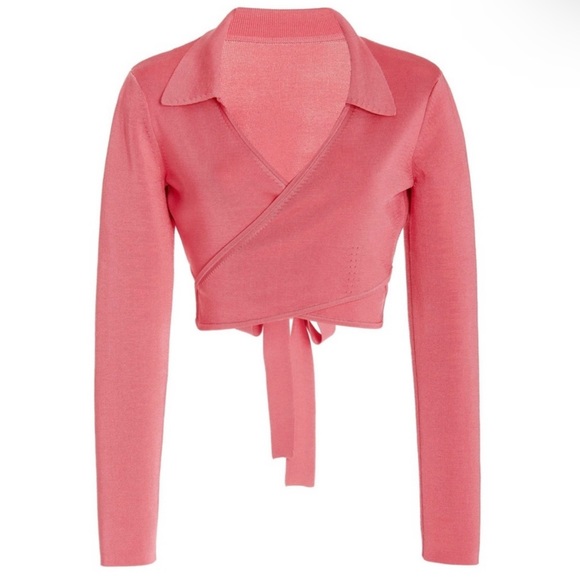 NEW CULT GAIA PINK KNIT CROPPED WRAP TOP - Picture 9 of 11